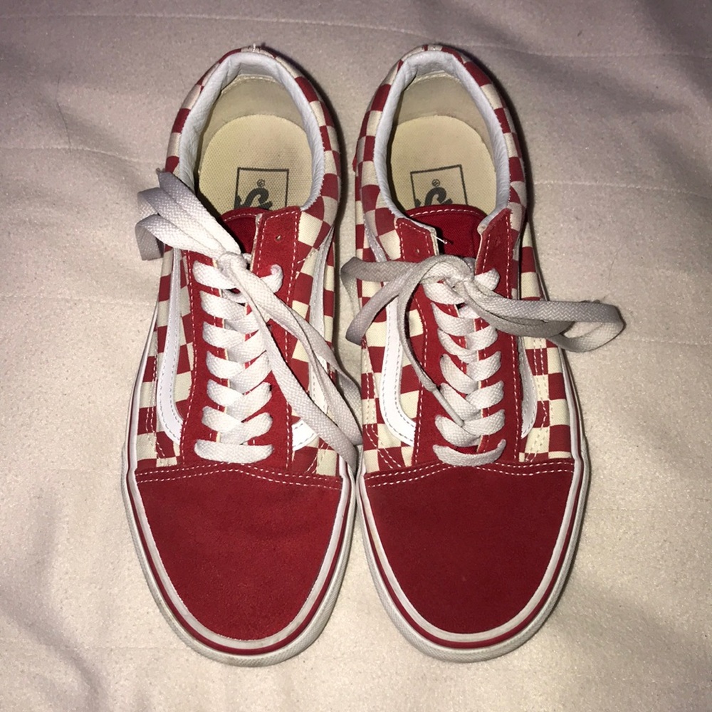 red and white checkered old skool vans